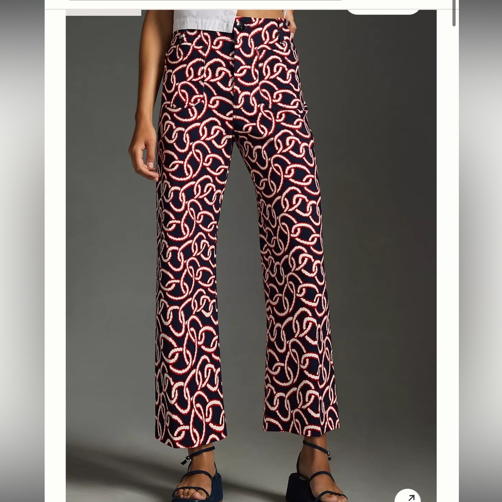 Anthropologie Navy and Pink Patterned Cropped Pants